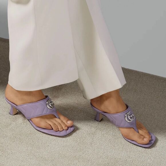 GUCCI Purple Marmont Sandals Size 38 Kitten Heel Matelasse Quilted Leather - Picture 12 of 13